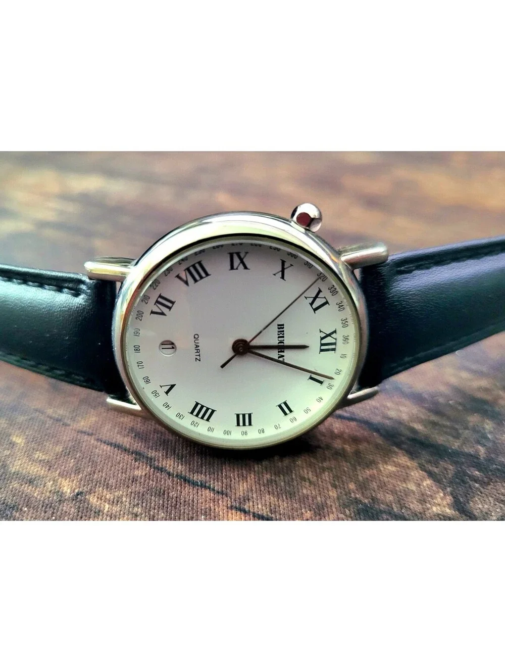 Rare Beuchat Entract French 10 Oclock Crown Roman Dial Watch